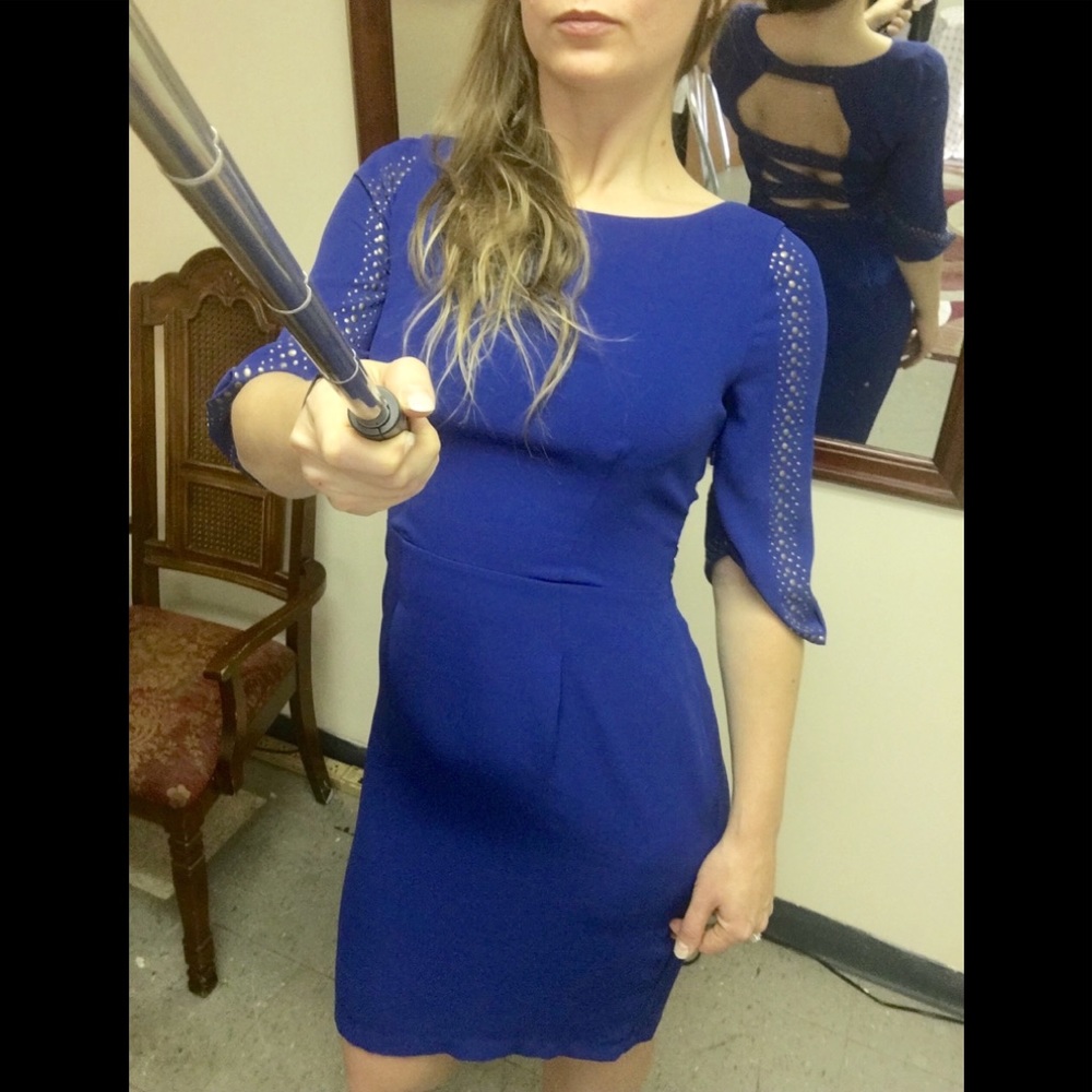 BCBGmaxazria RoyalBlue Lexy Studded Backless Dress - Picture 3 of 8